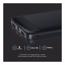 V-TAC Power Bank 10000mAh, Ricarica Rapida PD 22.5W, USB-A, USB Type-C, Micro USB, colore Nero - Vista aggiuntiva 3