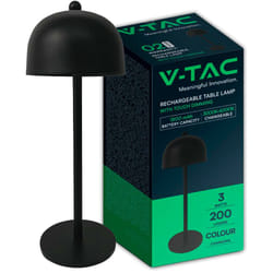 V-tac - Lampada led da Tavolo 3W Ricaricabile, Nero Metallo Touch Dimmerabile 3in1