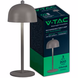 V-TAC Lampada LED da Tavolo 3W Ricaricabile, Grigio Metallo Touch Dimmerabile 3in1