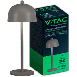 V-TAC Lampada LED da Tavolo 3W Ricaricabile, Grigio Metallo Touch Dimmerabile 3in1