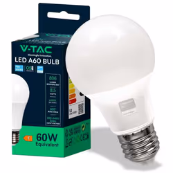 Lampada Chip LED Samsung SMD 8.5W E27 200 806LM 95lm/w luce bianco naturale 4000K. Forma Bulbo A60 in materiale termoplastico ...