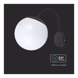 V-TAC Lampada LED da Muro con Sfera Opale e Portalampada E27 Colore Nero Opaco IP44, colore Nero - Vista aggiuntiva 2