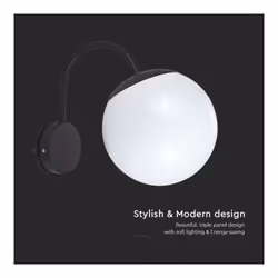 V-TAC Lampada LED da Muro con Sfera Opale e Portalampada E27 Colore Nero Opaco IP44, colore Nero - Vista aggiuntiva 3