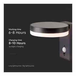V-TAC Lampada LED da Muro Rotonda 5.5W con Pannello Solare e Sensore PIR Corpo Nero 3000K IP44, colore Nero - Vista aggiuntiva 3
