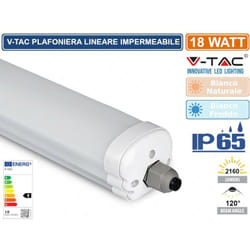 VT-6076 tubo led plafoniera 18W lampadina 60CM impermeabile - sku 216283 / 216282 - Colore Luce: Bianco Freddo - V-tac