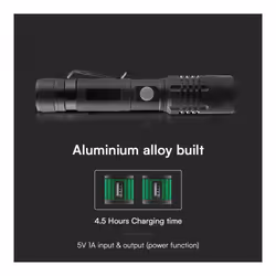 V-TAC Torcia LED 10W con Batteria Ricaricabile USB C 100LM/W IP54, colore Nero - Vista aggiuntiva 3