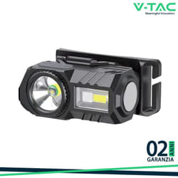 Torcia Led Frontale Ricarica usb-c con 6 Modalità di Luce 3W smd+rgb 190lm IP43 - V-tac