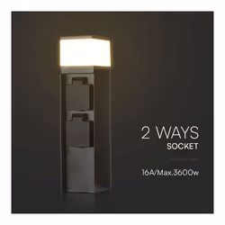 V-TAC Piantana LED da Giardino 30cm con Portafaretto G9 e 2 Prese 16A Schuko in Acciaio Inossidabile Nero IP44 - Vista aggiuntiva 3