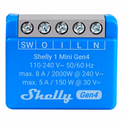 Shelly 1 Mini Gen4, Interruttore intelligente, 1P, Wireless, Plastica, 30 m, 50 m