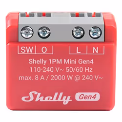 Shelly 1PM Mini Gen4, Interruttore intelligente, Wireless, Plastica, 30 m, 50 m, Rosso