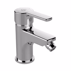 Miscelatore per bidet realizzato in ottone cromato e leva in metallo. Il rubinetto è dotato di cartuccia a dischi ceramici co ...