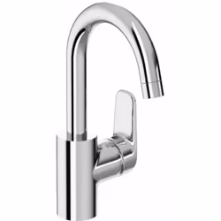 Miscelatore monocomando da lavabo con bocca di erogazione girevole finitura cromata leva di comando in metallo lunghezza dell ...