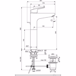 Miscelatore monocomando per lavabo. installazione su piano (Vessel) bocca di erogazione fissa h 240mm. aeratore slim con port ...