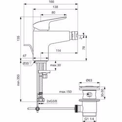 Miscelatore monocomando bidet con bocca di erogazione fissa. rompigetto orientabile. Dotato di cartuccia da 38 mm con sistema ...
