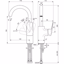 Miscelatore monocomando per lavabo con bocca di erogazione (alta) tubolare orientabile. aeratore nascosto con portata massima ...