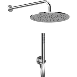 Idealrain, Kit bundle doccia con soffione tondo da 30cm, Doccetta stick con portata a 8l/min, Tubo flessibile da 1.75mt, Gomito a muro e Braccio da