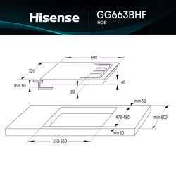 Hisense GG663BHF piano cottura Nero Superficie piana 60 cm Gas 4 Fornello(i) - Vista aggiuntiva 5