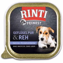 RINTI Feinest, Adulto, Tutte le razze, Mini (5 - 10 kg), Trinciapollo, Carne di cervo, 150 g, Non contiene soia