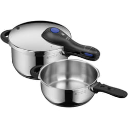 WMF - Perfect Plus - Set di pentole a pressione a induzione, 2 pezzi, 4,5 l + 3 l, grande segnale di cottura, 2 livelli di cottura, manico con