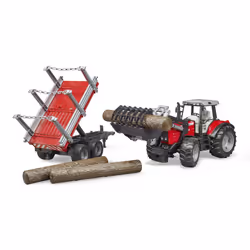 BRUDER Trattore Massey Ferguson 7480 Con Rimorchio Trasporto Tronchi - Vista aggiuntiva 4