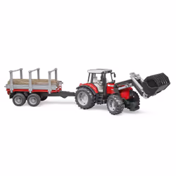 BRUDER Trattore Massey Ferguson 7480 Con Rimorchio Trasporto Tronchi - Vista aggiuntiva 5