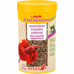 sera FD Rote Mückenlarven, Pesce da acquario, Cibo secco per pesci, Larve di chironomus, Bloodworms (100%)., 0,02 kg, 0,25 L