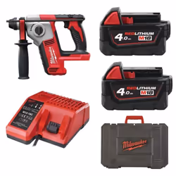 Tassellatore compatto Milwaukee SDS M18 a batteria composto da: Voltaggio: 18V 2 batterie M18 4.0 AH (tempo di ricarica 80 mi ...