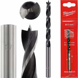 Milwaukee 6 mm Holzbohrer 1 Stk. Originalprodukt der renommierten Firma Milwaukee ® Durchmesser: ø 6 mm Arbeitslänge: A= 60 m ...