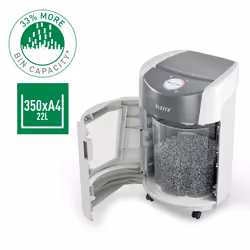 Leitz IQ OptiMax Small Office 350 distruggi documenti Taglio a frammenti 58 dB 22,3 cm Grigio, Bianco - Vista aggiuntiva 2