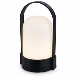 Lampada da tavolo a LED in nero Questa compatta lampada da tavolo ricaricabile colpisce per il suo design elegante e la prati ...