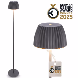 Lampada da terra ricaricabile in antracite: Questa raffinata lampada senza fili con paralume scanalato e modulo LED da 4,2W ( ...