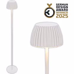 Lampada da terra ricaricabile in bianco: Questa raffinata lampada senza fili con paralume scanalato e modulo LED da 4,2W (400 ...