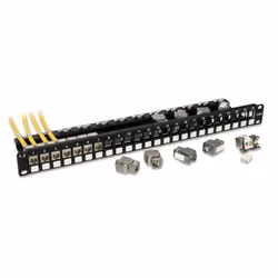 Lindy Cat.6A 10G Premium Patchpanel mit 24x RJ45 STP Keystones, Nero, 120 mm, 40 mm, 483 mm