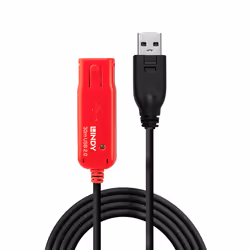 Lindy 42923, 30 m, USB A, USB A, USB 2.0, Maschio/Femmina, Nero, Rosso