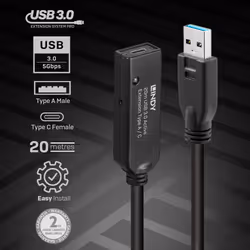 Lindy 43375 cavo USB USB 3.2 Gen 1 (3.1 Gen 1) 20 m USB A Nero - Vista aggiuntiva 4