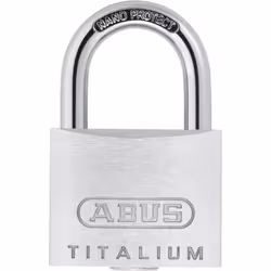 Lucchetto n. 64TI TITALIUM™ • Solido corpo di bloccaggio in TITALIUM™ speciale alluminio • Staffa speciale in acciaio con riv ...