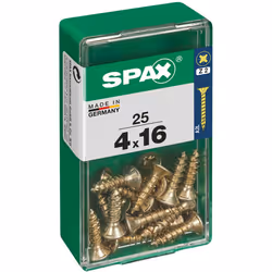 Scatola 25 unità Vis alla cabina di spax in legno. Voce principale: 4.0x16mm spax. Faccia universale, 4 x 16 mm, 25 pezzi, fi ...