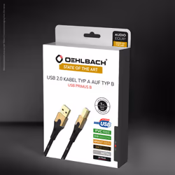 OEHLBACH USB Primus B cavo USB USB 2.0 7,5 m USB A USB B Nero, Oro - Vista aggiuntiva 4