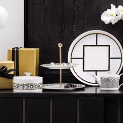 Villeroy & Boch 1044837880 piatto da portata Porcellana Nero, Oro, Bianco Rotondo Piatto per torta