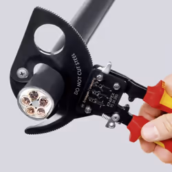 Dettagli tecnici Adatto per (isolamento) Cavi in alluminio e rame, fili singoli e multipli Diametro di taglio (max.) 32 mm Di ...