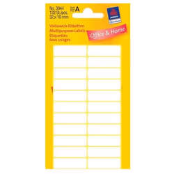 Avery 3044, Bianco, Rettangolo con angoli arrotondati, 32 x 10 mm, Carta, 22 pz, 6 fogli