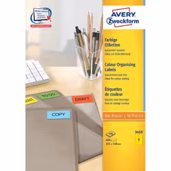 Avery 3459, Giallo, Etichetta per stampante autoadesiva, A4, Carta, Laser/Inkjet, Permanente