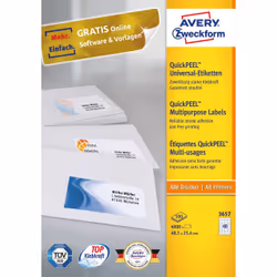 Avery 3657 etichetta autoadesiva Rettangolo Permanente Bianco 4000 pz