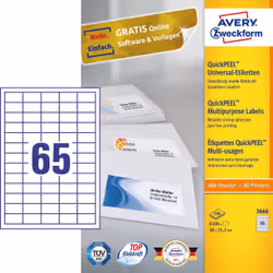 Avery 3666, Bianco, Rettangolo, Permanente, 38 x 21.2 mm, A4, Carta
