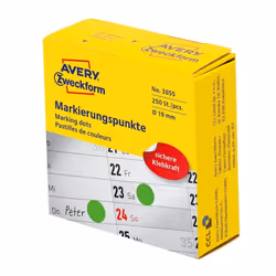 Avery 3855, Verde, Rotondo, Permanente, Universale, Carta, 1,9 cm