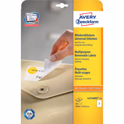 Avery Etichette rimovibili ecologiche, certificate FSC - stampanti Laser - 199,6x143,5- 25 ff, Bianco, Etichetta per stampant ...