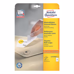 Avery Etichette rimovibili - 96 x 63,5 mm, Bianco, Etichetta per stampante autoadesiva, A4, Carta, Laser/Inkjet, Universale