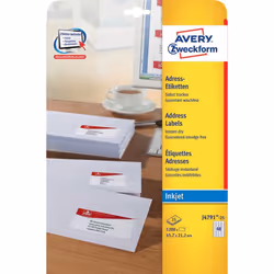 Avery J4791-25, Bianco, Rettangolo con angoli arrotondati, Permanente, 45.7 x 21.2 mm, A4, Carta
