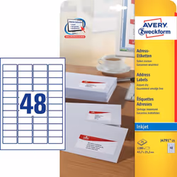Avery J4791-25 etichetta autoadesiva Rettangolo con angoli arrotondati Permanente Bianco 1200 pz