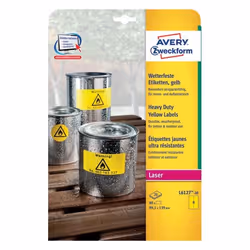 Avery L6127-20, Giallo, Rettangolo con angoli arrotondati, Permanente, 99.1 x 139 mm, A4, Poliestere